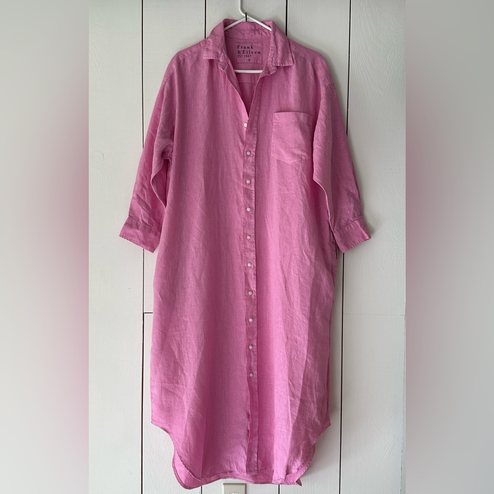 Frank & Eileen Megan Linen Maxi Shirtdress OS Bubblegum Pink NEW